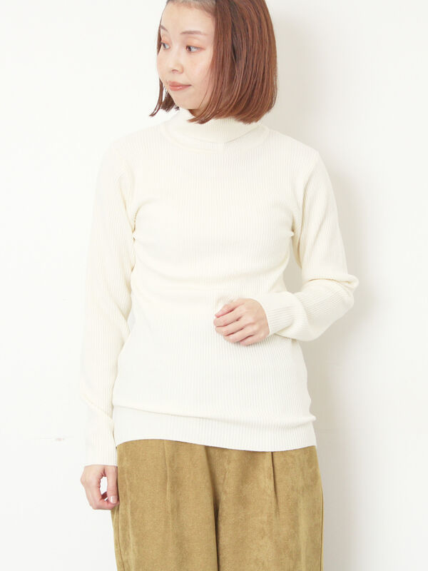 マシンウォッシャブル】もちもちリブタートルネックニット（オフ