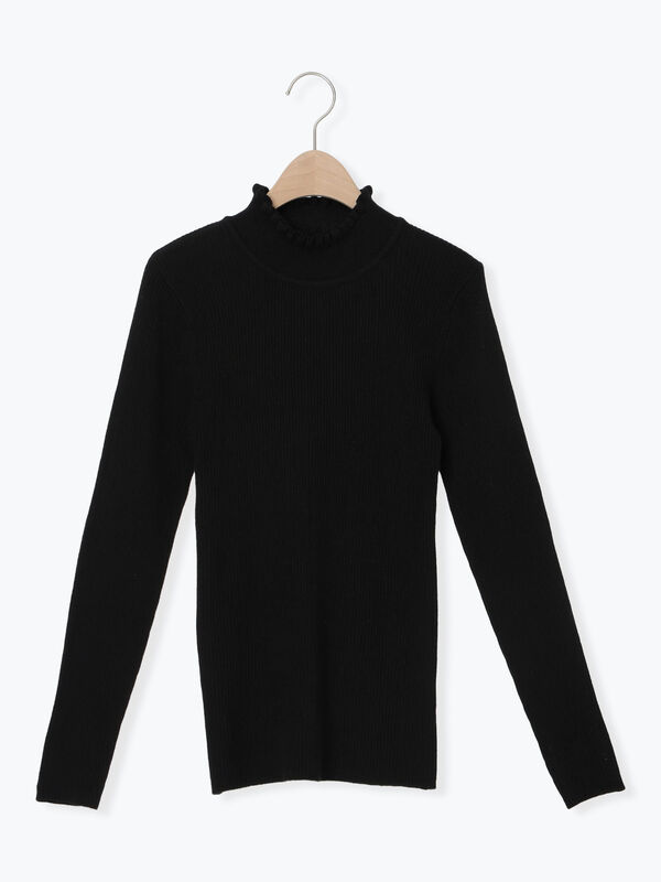 【マシンウォッシャブル】もちもちリブフリルタートルネックニット（ブラック）｜Samansa Mos2（サマンサ モスモス）通販
