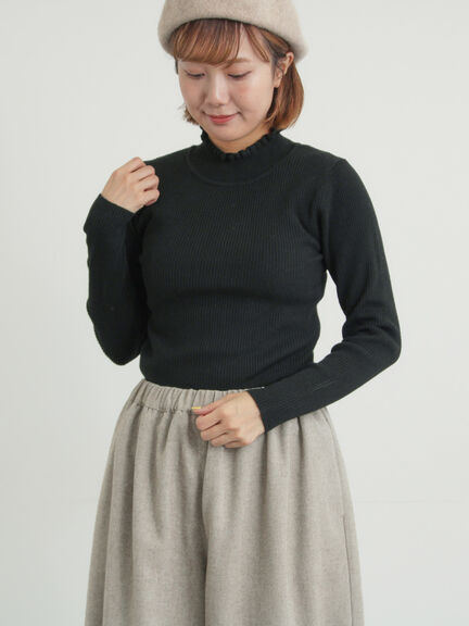 【マシンウォッシャブル】もちもちリブフリルタートルネックニット（オフホワイト/ブラック/モカ/グリーン）｜Samansa Mos2（サマンサ モスモス）通販