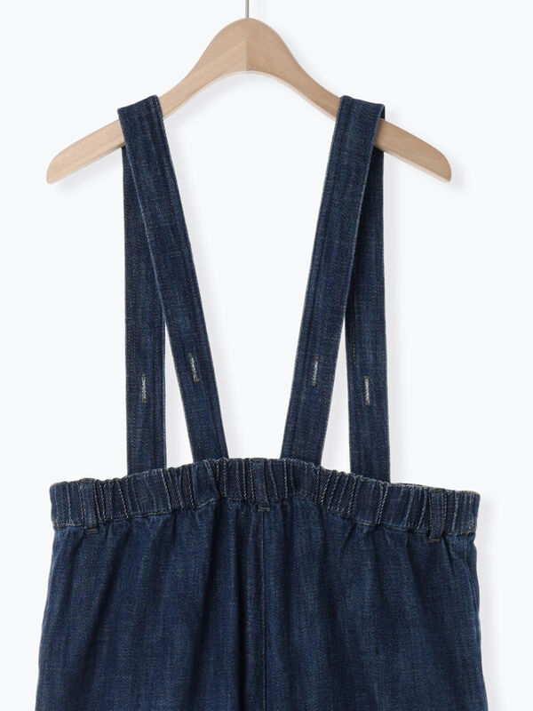 セール】 デニム/ツイルサスペンダー付きパンツ（ベージュ/ブルー