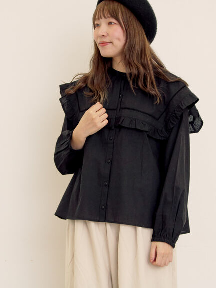 ビッグカラーブラウス（オフホワイト/ブラック/ブラウン）｜Samansa Mos2（サマンサ モスモス）通販