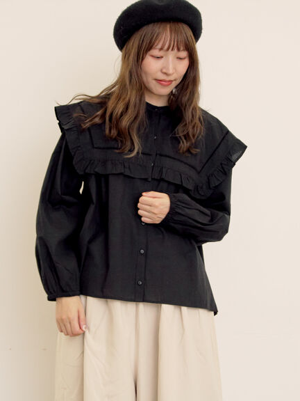 ビッグカラーブラウス（オフホワイト/ブラック/ブラウン）｜Samansa Mos2（サマンサ モスモス）通販