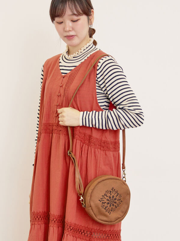 セール】 マルチストラップ付きポシェット（チャコールグレー/キャメル