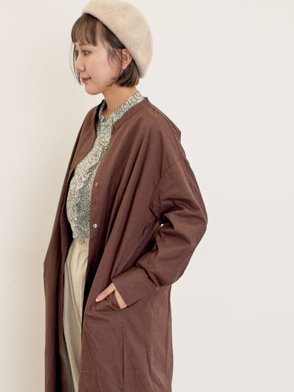 セール】 ◎タックシャツワンピース（ブラウン/ブルー/キナリ