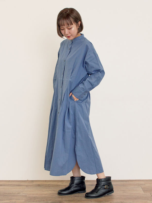 セール】 ◎タックシャツワンピース（ブラウン/ブルー/キナリ