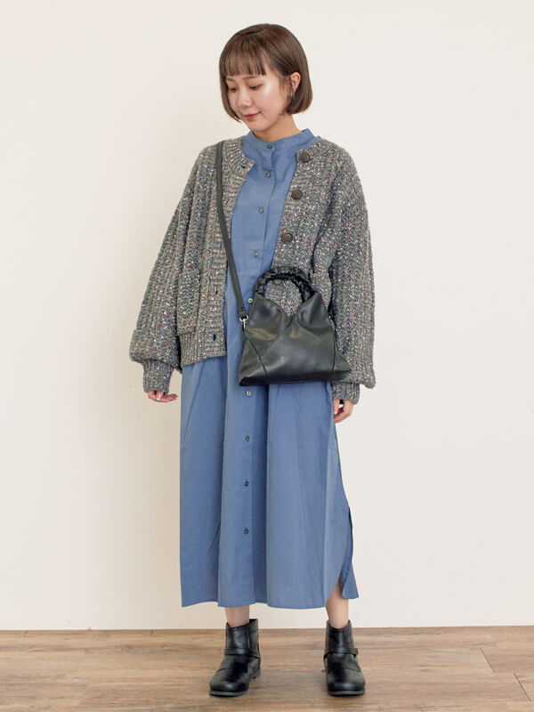 セール】 ◎タックシャツワンピース（ブラウン/ブルー/キナリ