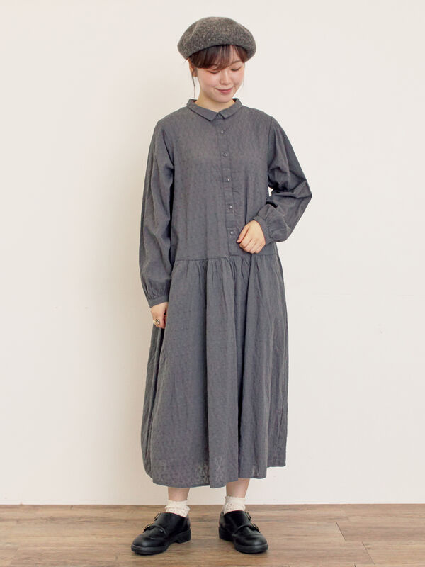 セール】 ◎刺繍ワンピース（グレー/チャコールグレー/キナリ