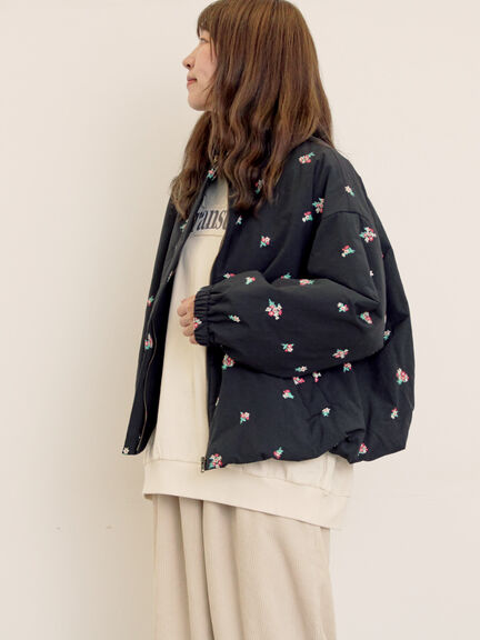 小花総刺繍中綿ジャケット（ブラック/オレンジ/キナリ）｜Samansa Mos2（サマンサ モスモス）通販