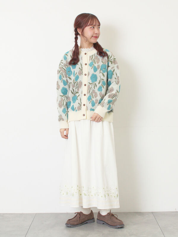 WEB限定】花柄刺繍ギャザースカート（ブラック/モカ/キナリ/ボトムス