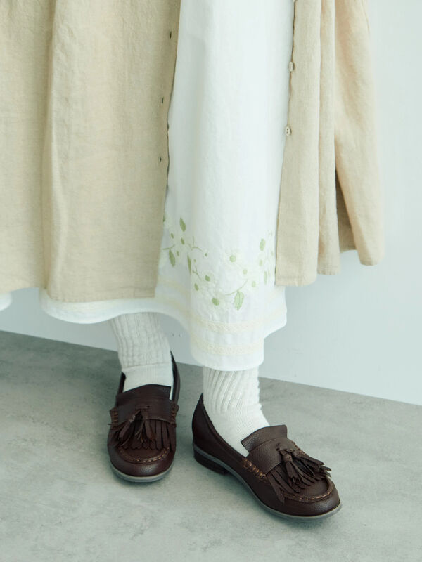 WEB限定】花柄刺繍ギャザースカート（ブラック/モカ/キナリ/ボトムス