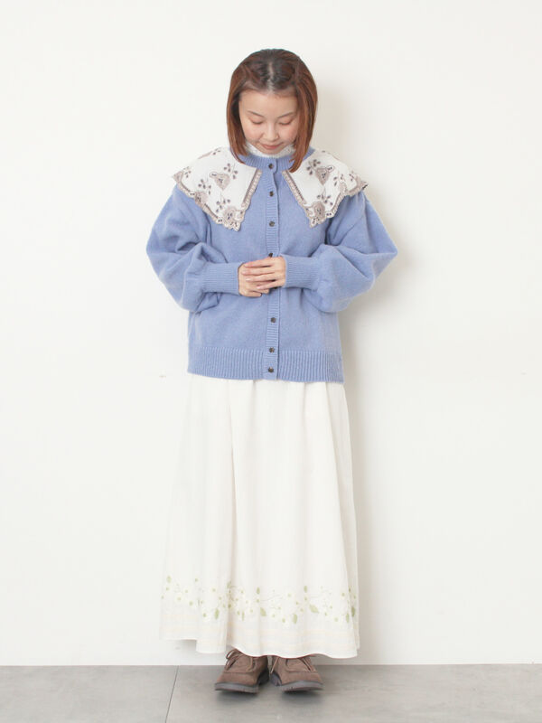 WEB限定】花柄刺繍ギャザースカート（ブラック/モカ/キナリ/ボトムス