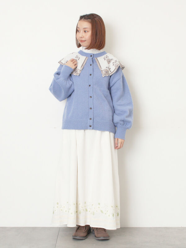 WEB限定】花柄刺繍ギャザースカート（ブラック/モカ/キナリ/ボトムス