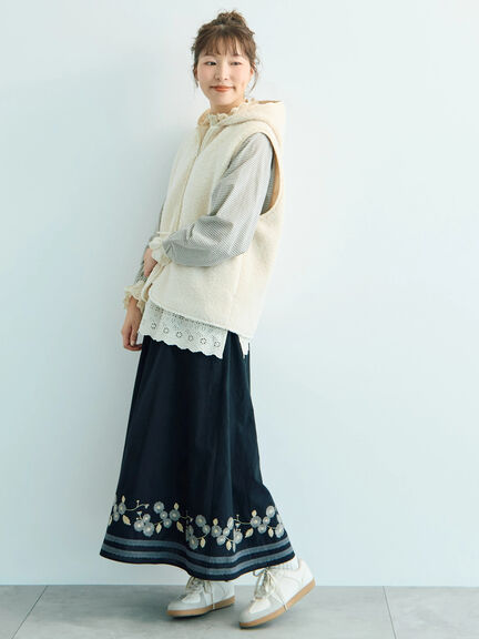 【WEB限定】花柄刺繍ギャザースカート（ブラック/モカ/キナリ）｜Samansa Mos2（サマンサ モスモス）通販