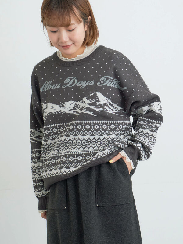 山柄ジャカードニット（チャコールグレー）｜Samansa Mos2（サマンサ モスモス）通販