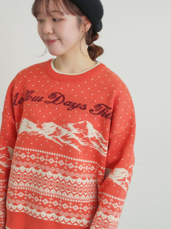 セール】 山柄ジャカードニット（チャコールグレー/オレンジ/ブルー/S