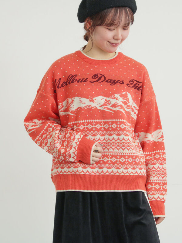 セール】 山柄ジャカードニット（チャコールグレー/オレンジ/ブルー/S