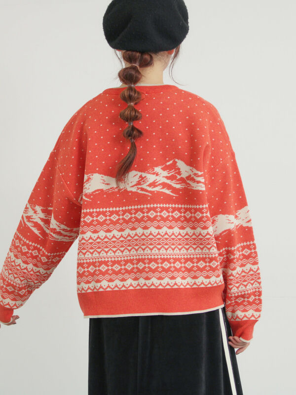 セール】 山柄ジャカードニット（チャコールグレー/オレンジ/ブルー/S