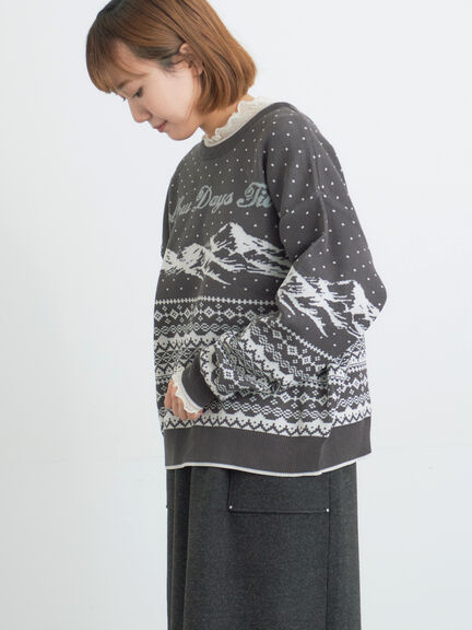 山柄ジャカードニット（チャコールグレー/オレンジ/ブルー/Ｓグレー）｜Samansa Mos2（サマンサ モスモス）通販