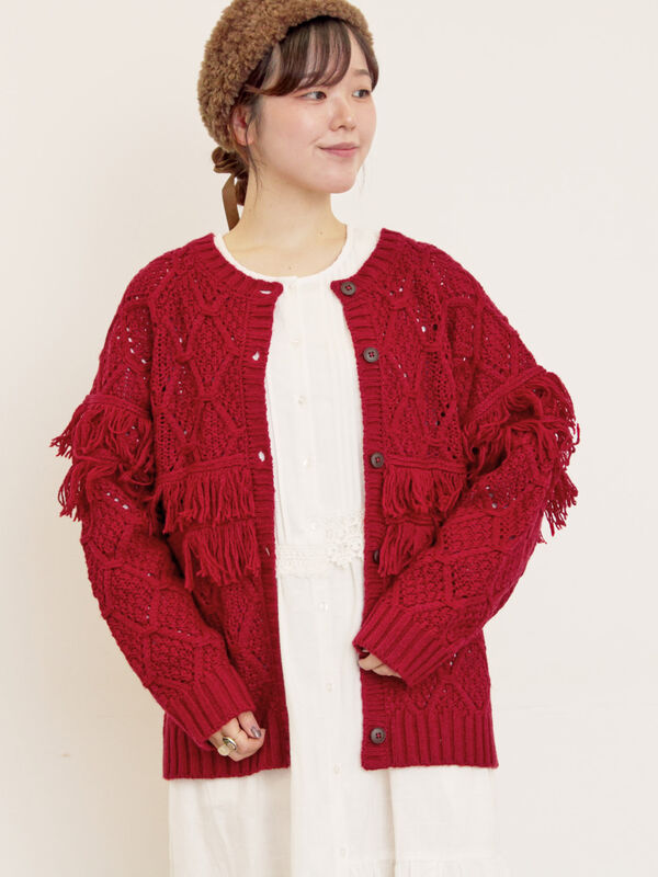 【Fluffy Wool Blend】フリンジ前後2WAYニット（オフホワイト/レッド/ベージュ）｜Samansa Mos2（サマンサ モスモス）通販