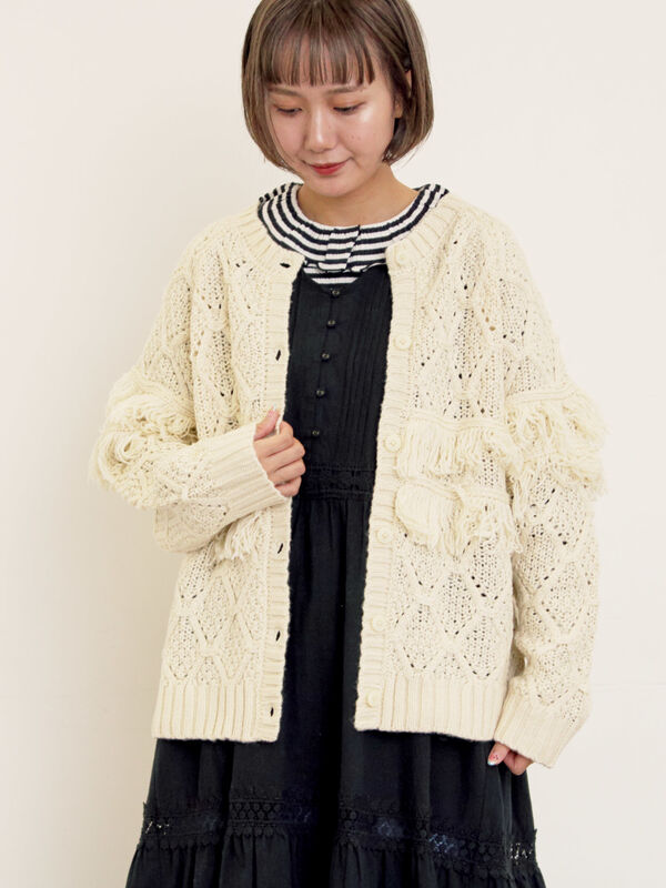 【Fluffy Wool Blend】フリンジ前後2WAYニット（オフホワイト）｜Samansa Mos2（サマンサ モスモス）通販