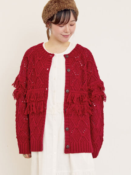 【Fluffy Wool Blend】フリンジ前後2WAYニット（オフホワイト/レッド/ベージュ）｜Samansa Mos2（サマンサ モスモス）通販