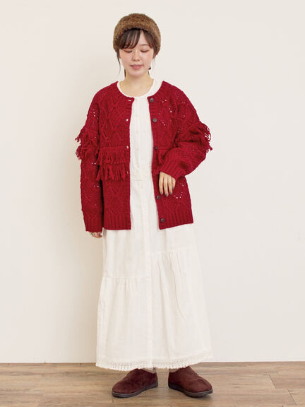 【Fluffy Wool Blend】フリンジ前後2WAYニット（オフホワイト/レッド/ベージュ）｜Samansa Mos2（サマンサ モスモス）通販