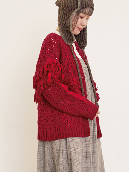 【Fluffy Wool Blend】フリンジ前後2WAYニット（オフホワイト/レッド/ベージュ）｜Samansa Mos2（サマンサ モスモス）通販