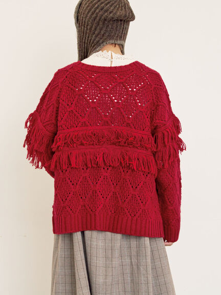 【Fluffy Wool Blend】フリンジ前後2WAYニット（オフホワイト/レッド/ベージュ）｜Samansa Mos2（サマンサ モスモス）通販