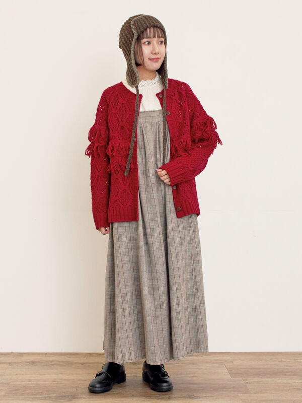 セール】 【Fluffy Wool Blend】フリンジ前後2WAYニット（オフホワイト