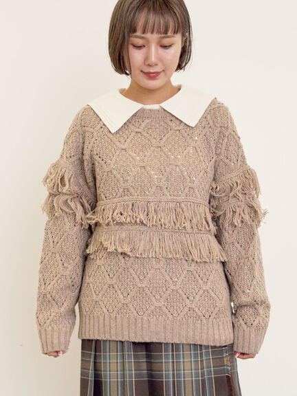 【Fluffy Wool Blend】フリンジ前後2WAYニット（オフホワイト/レッド/ベージュ）｜Samansa Mos2（サマンサ モスモス）通販
