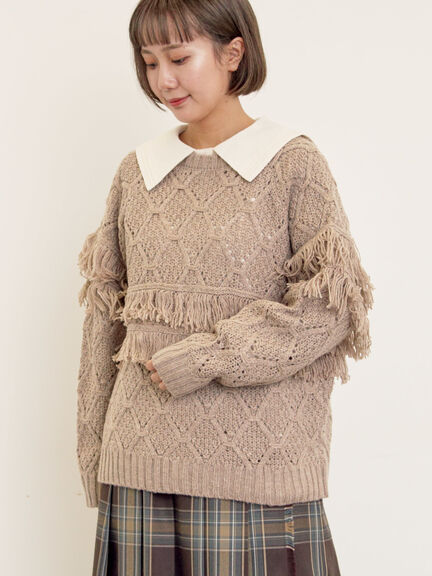 【Fluffy Wool Blend】フリンジ前後2WAYニット（オフホワイト/レッド/ベージュ）｜Samansa Mos2（サマンサ モスモス）通販