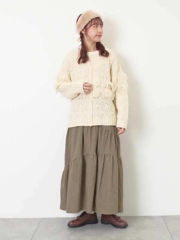 セール】 【Fluffy Wool Blend】フリンジ前後2WAYニット（オフホワイト