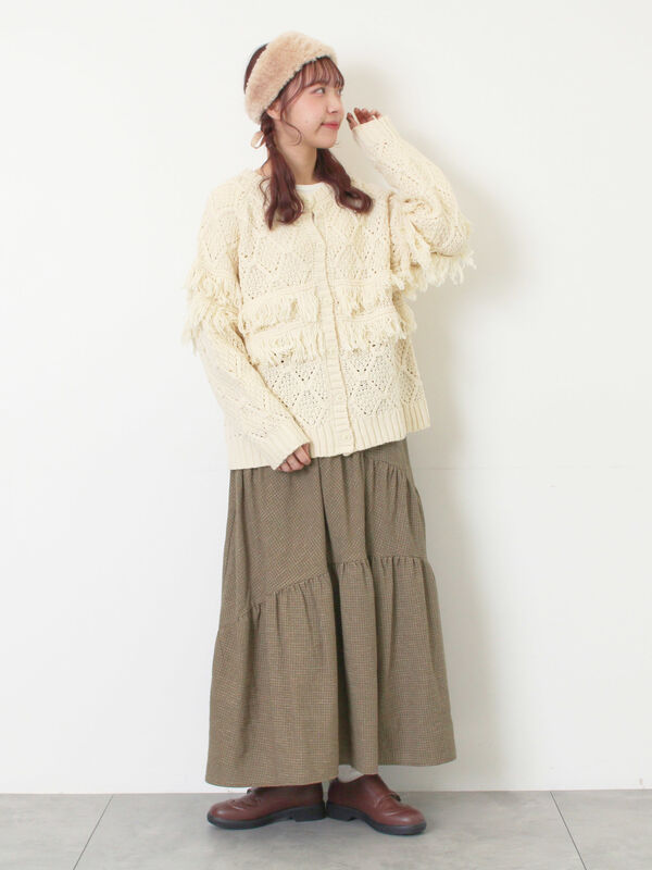 セール】 【Fluffy Wool Blend】フリンジ前後2WAYニット（オフホワイト