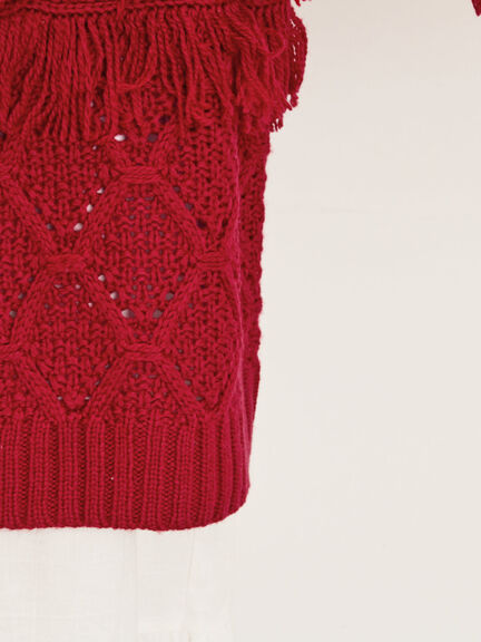 【Fluffy Wool Blend】フリンジ前後2WAYニット（オフホワイト/レッド/ベージュ）｜Samansa Mos2（サマンサ モスモス）通販