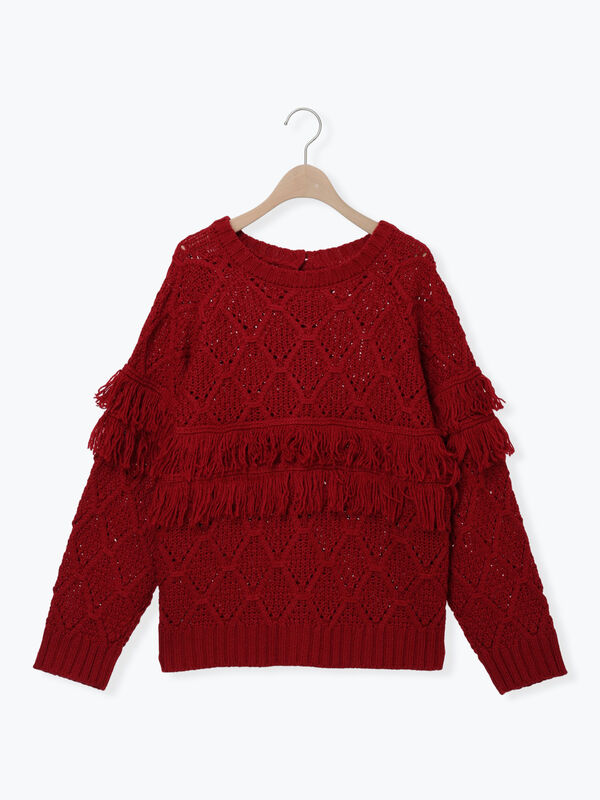 セール】 【Fluffy Wool Blend】フリンジ前後2WAYニット（オフホワイト