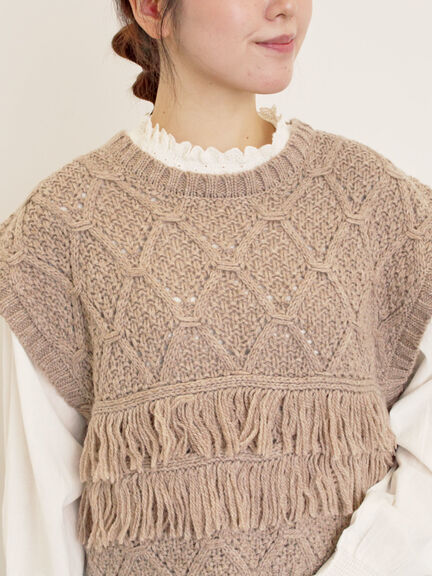 【Fluffy Wool Blend】フリンジニットベスト（オフホワイト/レッド/ベージュ）｜Samansa Mos2（サマンサ モスモス）通販