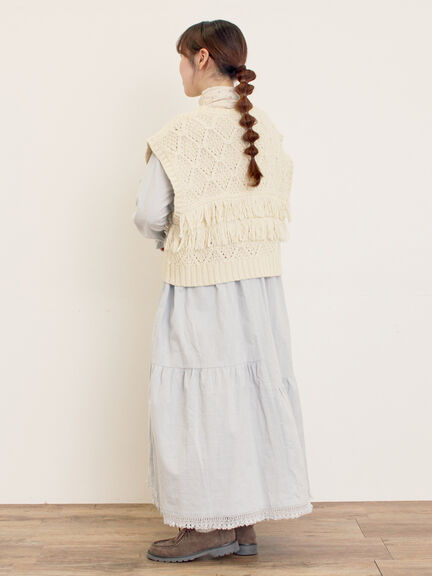 【Fluffy Wool Blend】フリンジニットベスト（オフホワイト/レッド/ベージュ）｜Samansa Mos2（サマンサ モスモス）通販