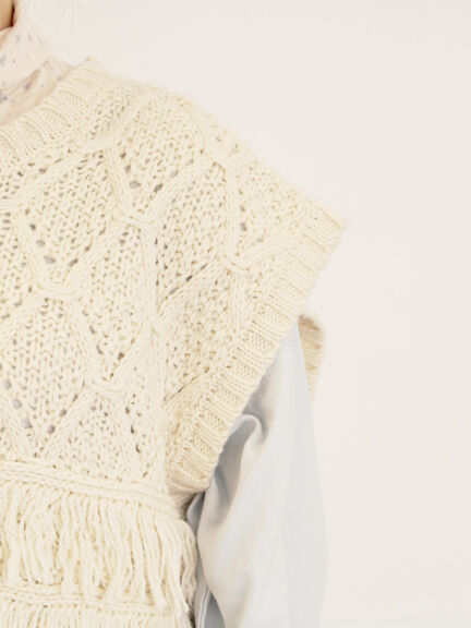 【Fluffy Wool Blend】フリンジニットベスト（オフホワイト/レッド/ベージュ）｜Samansa Mos2（サマンサ モスモス）通販