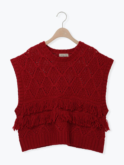 【Fluffy Wool Blend】フリンジニットベスト（オフホワイト/レッド/ベージュ）｜Samansa Mos2（サマンサ モスモス）通販