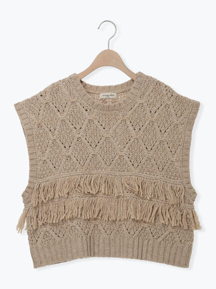 【Fluffy Wool Blend】フリンジニットベスト（オフホワイト/レッド/ベージュ）｜Samansa Mos2（サマンサ モスモス）通販