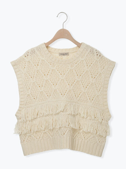 【Fluffy Wool Blend】フリンジニットベスト（オフホワイト/レッド/ベージュ）｜Samansa Mos2（サマンサ モスモス）通販