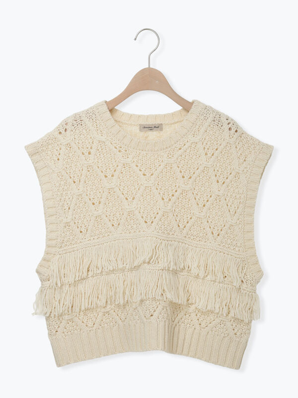 セール】 【Fluffy Wool Blend】フリンジニットベスト（オフホワイト