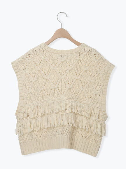 【Fluffy Wool Blend】フリンジニットベスト（オフホワイト/レッド/ベージュ）｜Samansa Mos2（サマンサ モスモス）通販