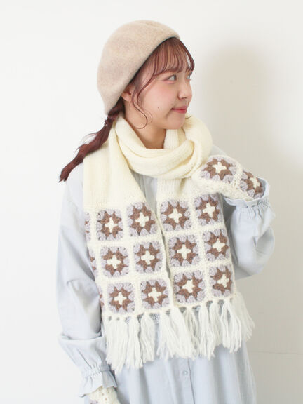 モチーフ編みマフラー（オフホワイト/モカ）｜Samansa Mos2（サマンサ モスモス）通販