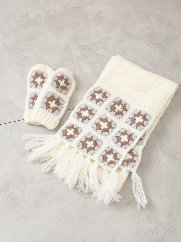 セール】 モチーフ編みミトン（オフホワイト/モカ/アクセサリー/ミトン