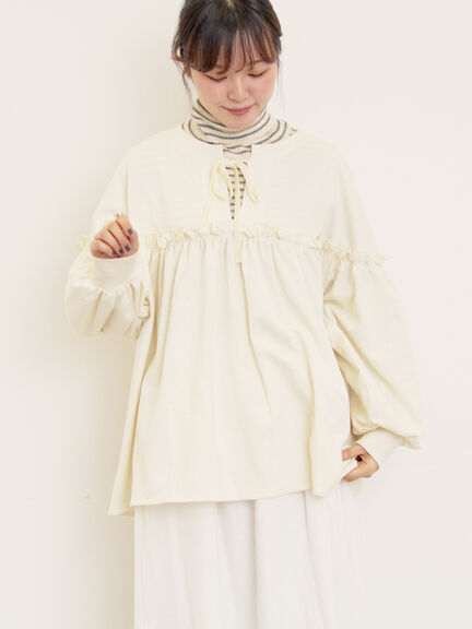 ミニ裏毛切替ギャザープルオーバー（オフホワイト/ブラック/オレンジ/モカ）｜Samansa Mos2（サマンサ モスモス）通販