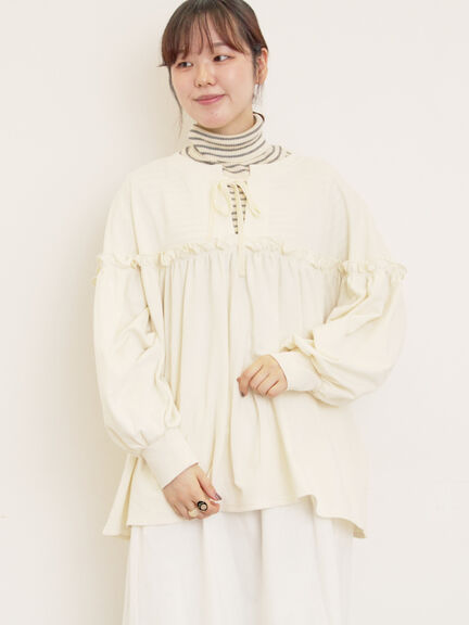 ミニ裏毛切替ギャザープルオーバー（オフホワイト/ブラック/オレンジ/モカ）｜Samansa Mos2（サマンサ モスモス）通販