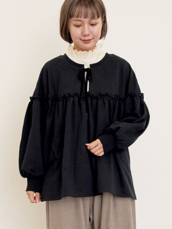 セール】 ミニ裏毛切替ギャザープルオーバー（オフホワイト/ブラック