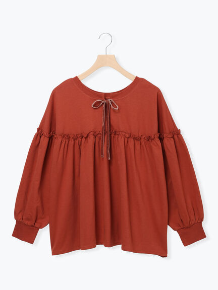 ミニ裏毛切替ギャザープルオーバー（オフホワイト/ブラック/オレンジ/モカ）｜Samansa Mos2（サマンサ モスモス）通販