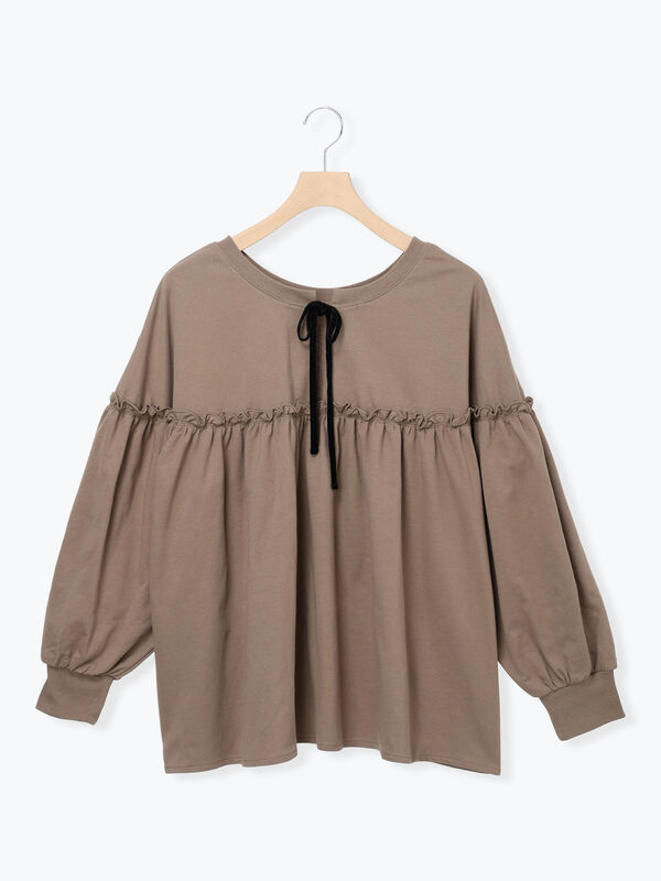 セール】 ミニ裏毛切替ギャザープルオーバー（オフホワイト/ブラック